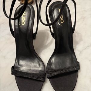 Aldo Black Strappy Gem-Embellished High Heel Sandals